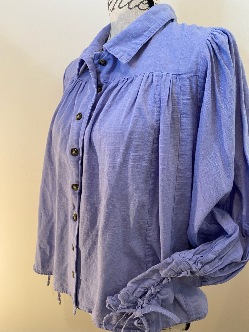 Free People Lavender Button-Front Peasant Top